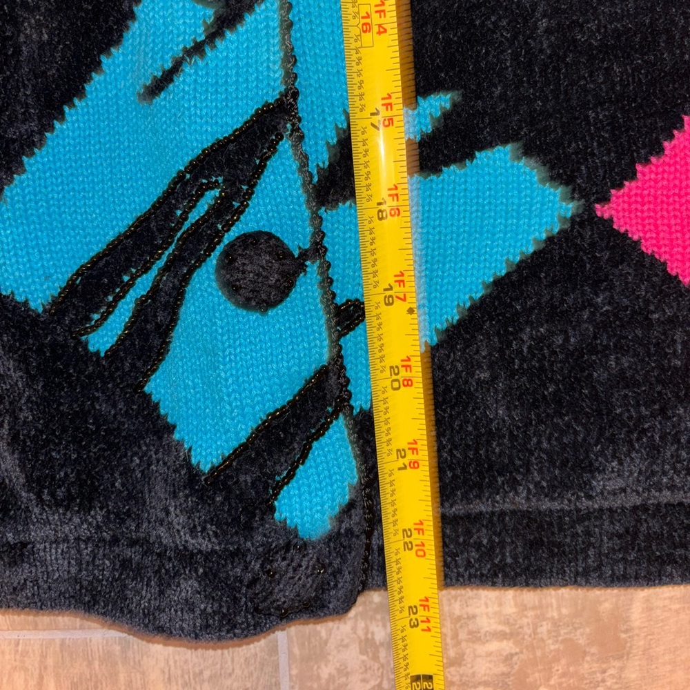 Jack B. Quick 90’s Womens Size 1X Embellished Cardigan Multi Color Abstract Neon - Picture 6 of 8